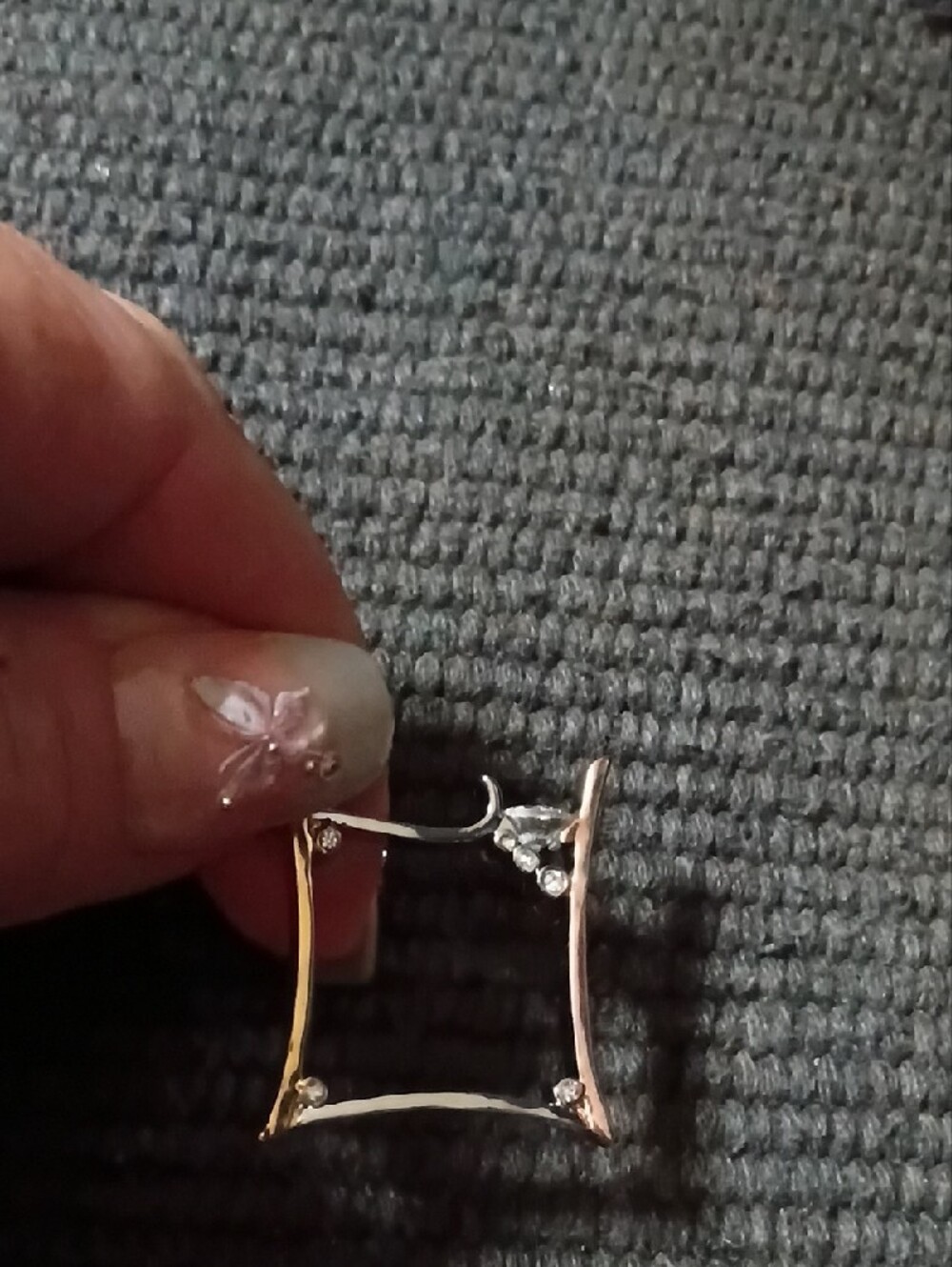 Square Open Frame RING with Rhinestones - Two-Tone Metal SZ 8 - Picture 3 of 4